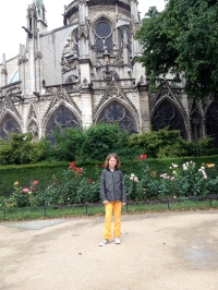 Charlotte behind Notre-Dame Cathedral
